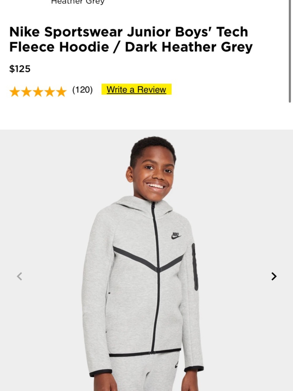 Nike Boys' Tech Fleece Hoodie - Heather Grey
